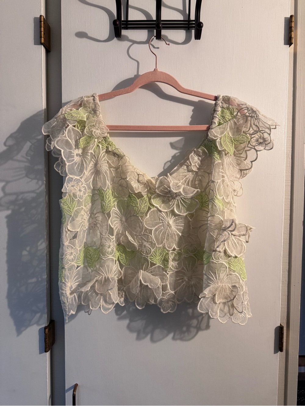 Anthropologie Sheer Appliqué Floral Top